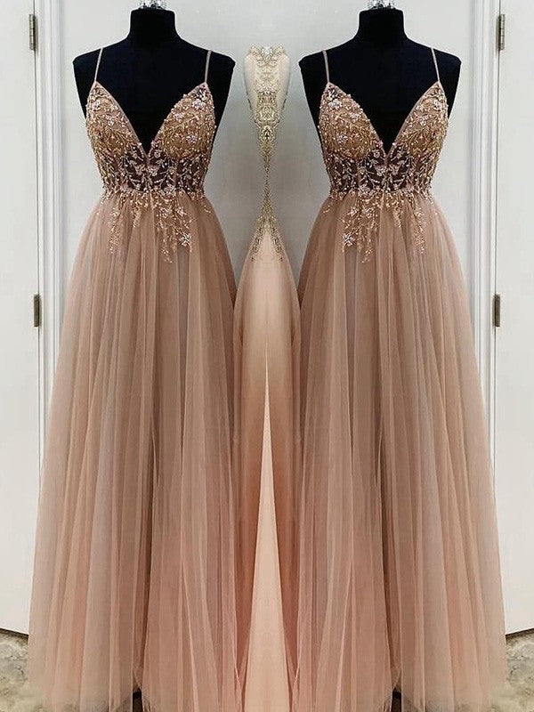 Gorgeous Beading Tulle Sleeveless Long Prom Dress