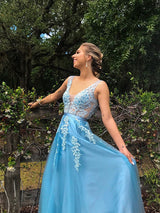 Gorgeous V-neck Tulle With Appliques  Sleeveless Prom Dress