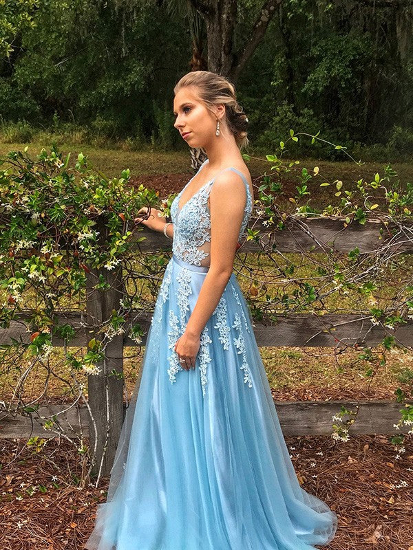 Gorgeous V-neck Tulle With Appliques  Sleeveless Prom Dress