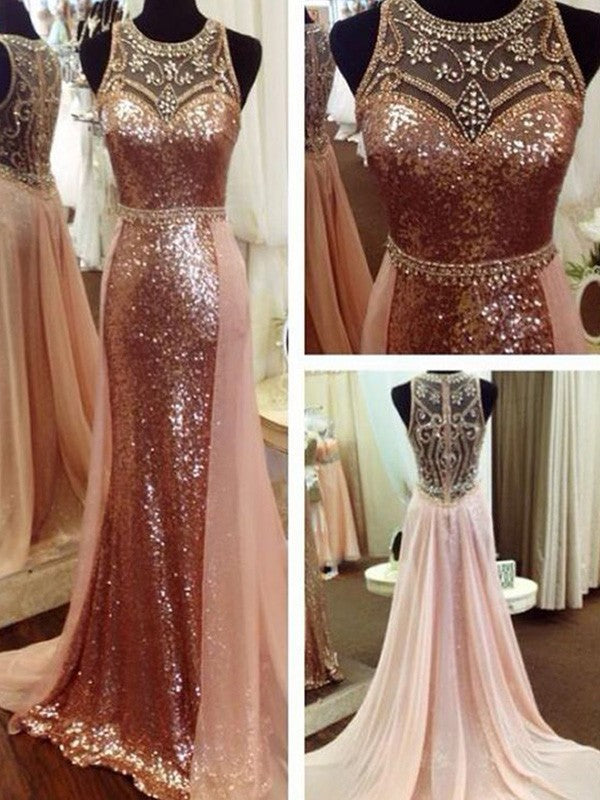 Gorgeous Beading Sequins Scoop Sleeveless  Prom Dress