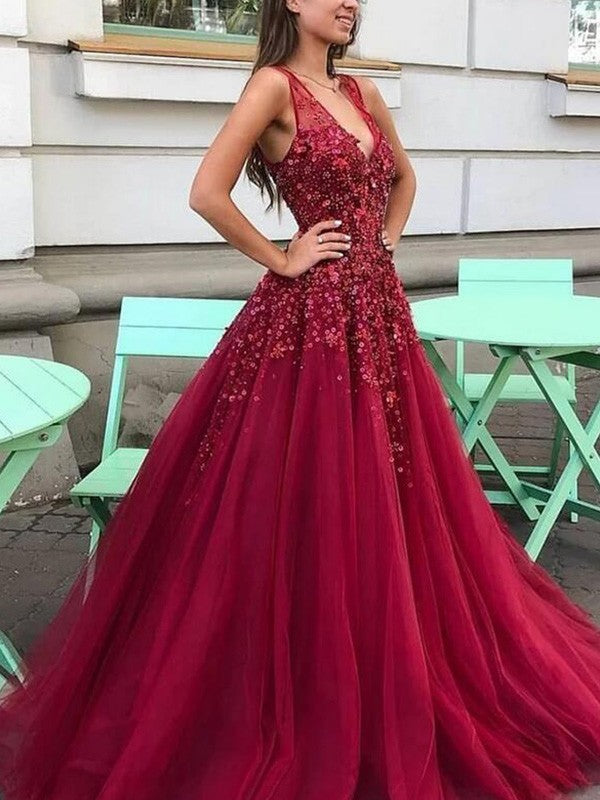 Gorgeous Tulle Beading V-neck Sleeveless  Prom Dress