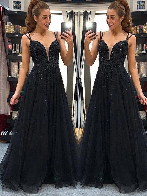 Gorgeous Tulle Beading Long Sleeveless Prom Dress