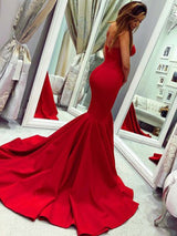 Chic Mermaid Ruffles Strapless Court Train Satin Sleeveless Prom Dress