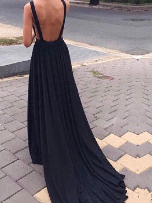 Gorgeous Ruffles V-neck Spandex Court Train Sleeveless Prom Dress