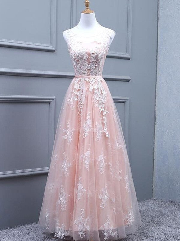 Gorgeous Tulle Scoop Sleeveless Long With Appliques Prom Dress