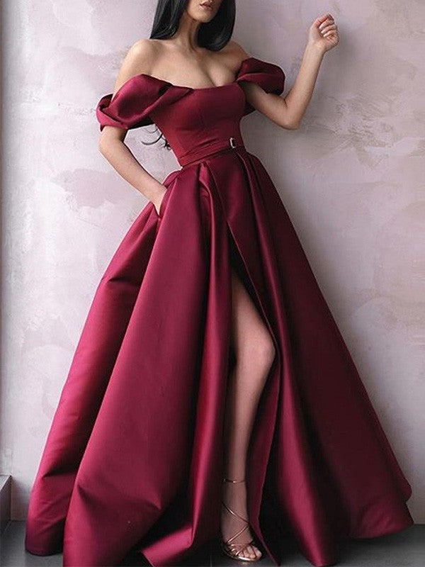 Gorgeous Off-the-Shoulder Satin Long Sleeveless Prom Dress