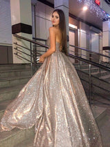 Ball Gown Ruffles Sleeveless Sequins  Sweetheart Prom Dress