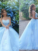 Elegant Tulle Ball Dress Appliques Bateau Sleeveless  Prom Dress