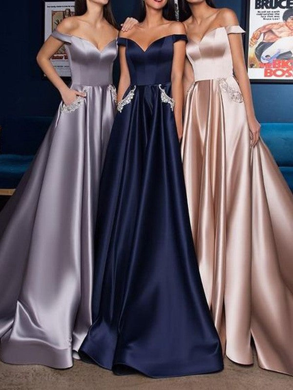 Gorgeous Satin Off-the-Shoulder Sleeveless  Prom Dress