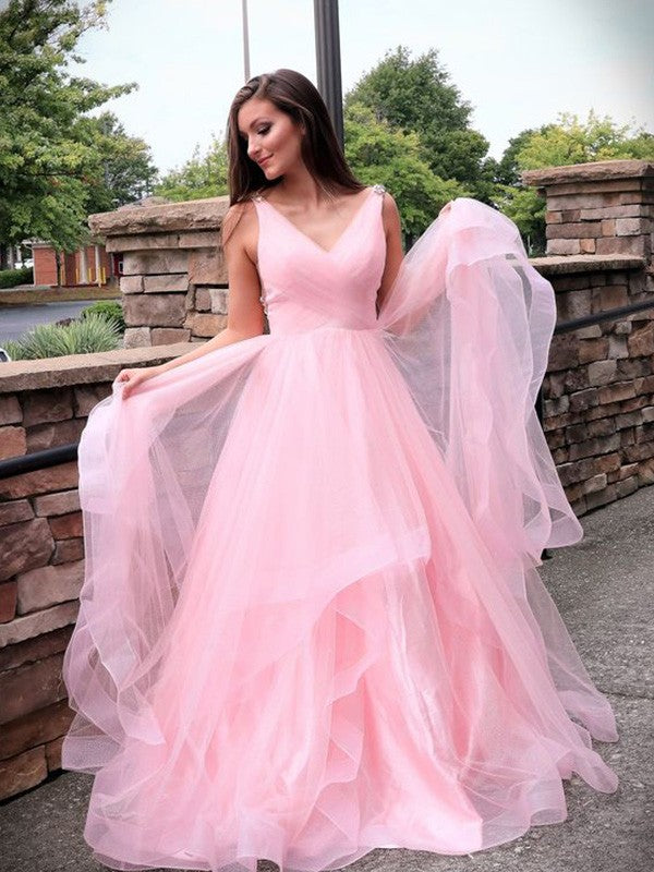 Gorgeous Tulle Ruched Sleeveless  V-neck Prom Dress