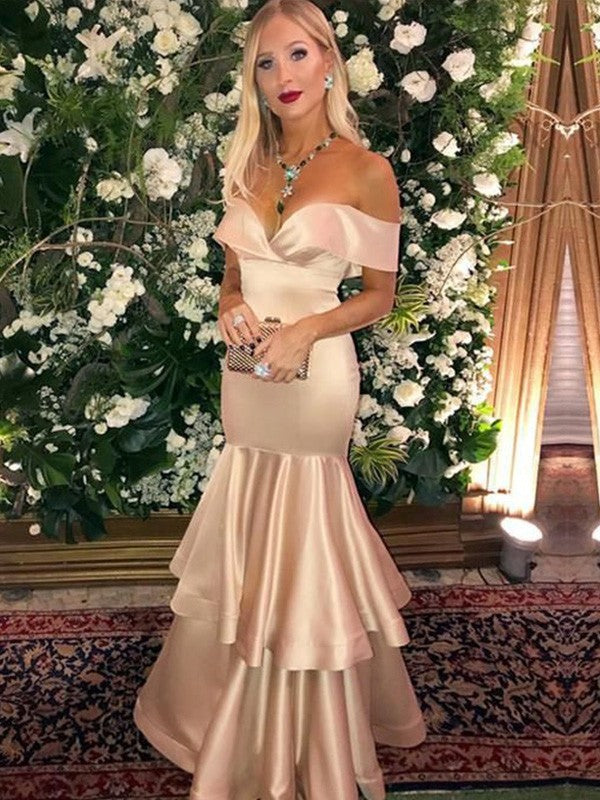 Chic Mermaid Satin Off-the-Shoulder Sleeveless Long Prom Dress