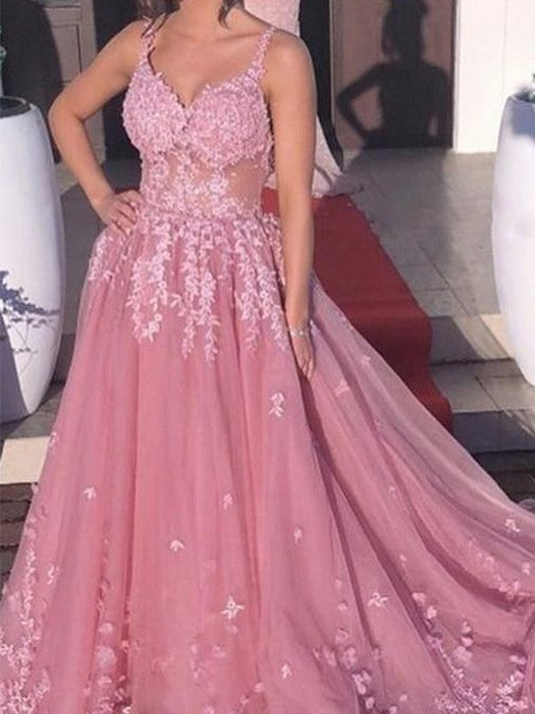 Gorgeous Tulle V-neck Sleeveless With Appliques  Prom Dress