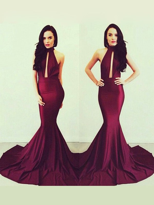 Beautiful Sleeveless Mermaid High Neck Long Jersey Prom Dress