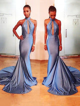 Beautiful Sleeveless Mermaid High Neck Long Jersey Prom Dress