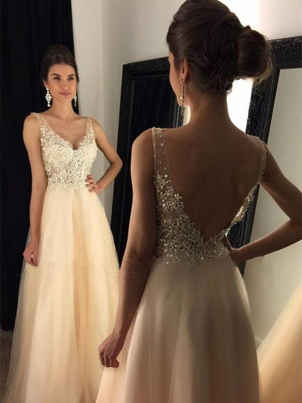 Gorgeous V-Neck Sleeveless  Tulle Prom Dress