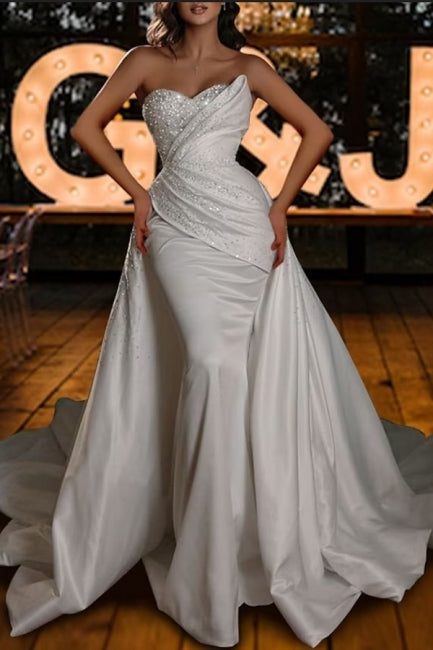 Chic Strapless Mermaid Sequined Sleeveless Bridal Gowns On Sale