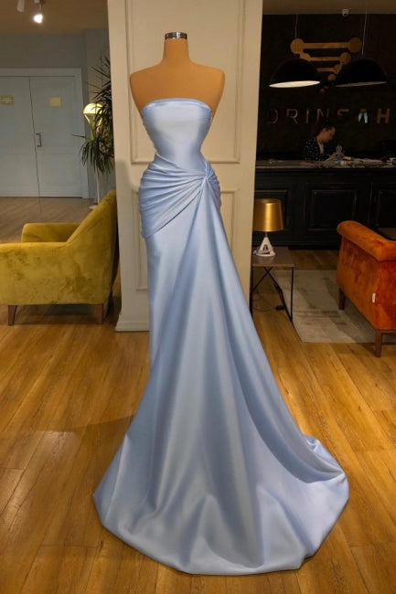 Classic Strapless Mermaid Evening Gown Long Blue Ball Dresses