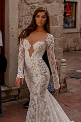 Amazing sweetheart longsleeves mermaid lace Wedding Dresses