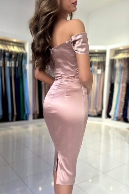 Charming Sweetheart Off-the-Shoulder Cap Sleeves Column Prom Dress With Ruffles