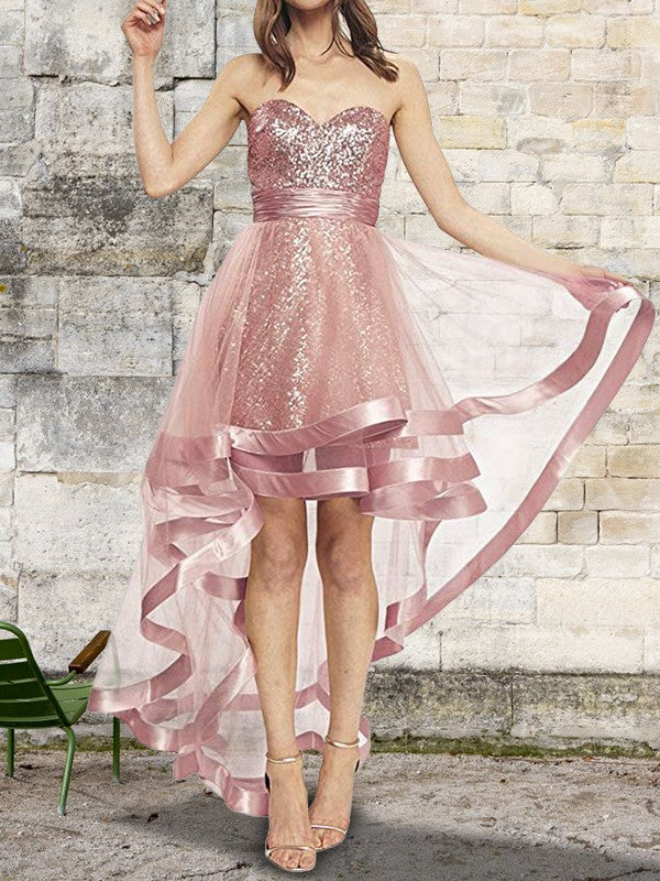 Sleeveless Amazing Sweetheart Sequin Asymmetrical Evening Dress