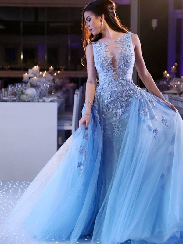 Ball Gown Sleeveless  Scoop With Appliques Tulle Prom Dress