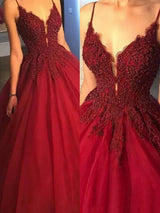 Ball Gown Sleeveless  Spaghetti-Straps With Appliques Tulle Prom Dress