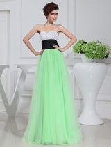 Gorgeous Beading Sleeveless Satin Tulle Long Prom Dress