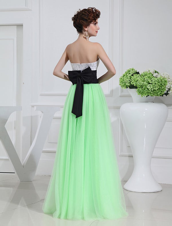 Gorgeous Beading Sleeveless Satin Tulle Long Prom Dress