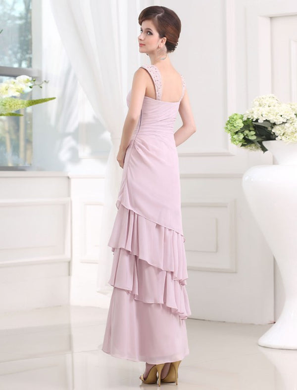 Gorgeous Beading Sleeveless Straps Layered Chiffon Long Prom Dress