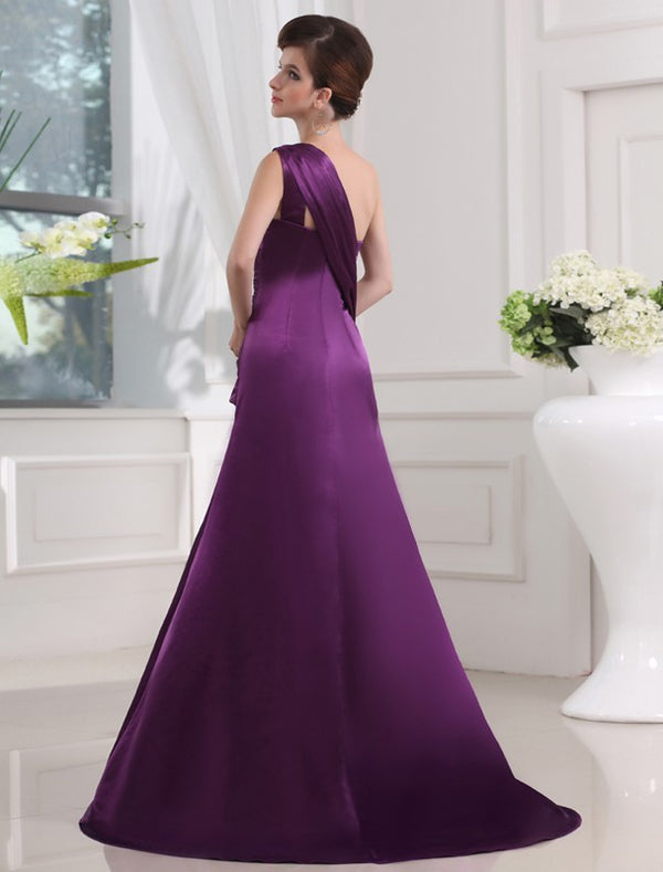 Gorgeous One-shoulder Sleeveless Elastic Woven Satin Pleats Long Prom Dress