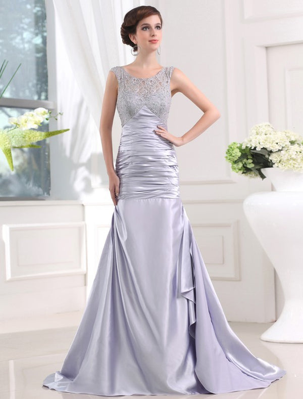 Chic Mermaid Beading Sleeveless Elastic Woven Satin Long Prom Dress