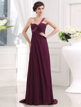 Gorgeous Beading One-shoulder Sweetheart Sleeveless Chiffon Long Prom Dress