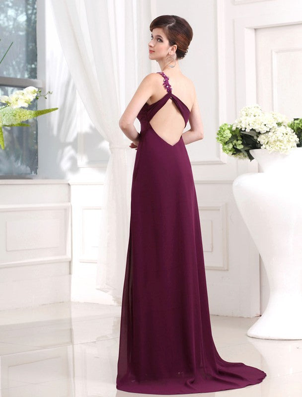 Gorgeous Beading One-shoulder Sweetheart Sleeveless Chiffon Long Prom Dress