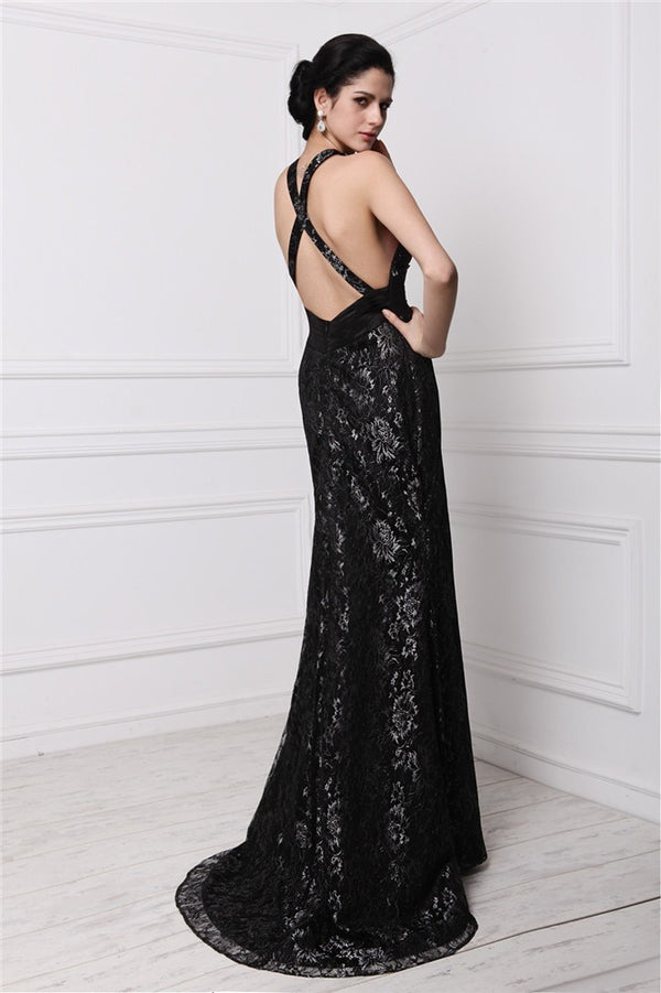 Elegant V-Neck Sleeveless Long Lace Prom Dress
