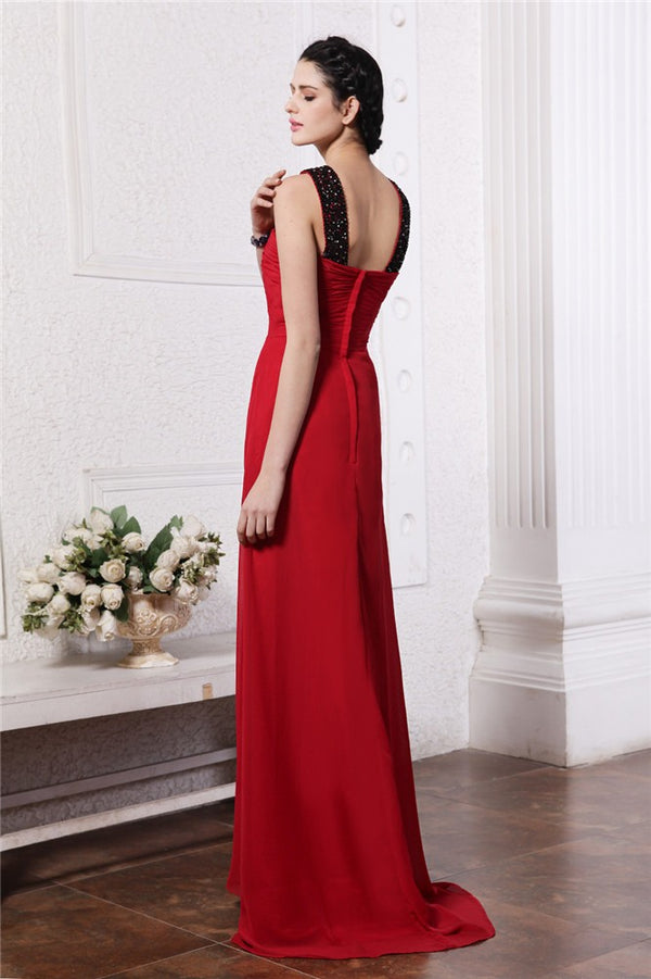 Elegant V-Neck Beading Sleeveless Long Evening Dress Chiffon