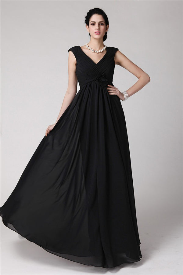 Elegant V-Neck Sleeveless Pleats Long Evening Dress Chiffon