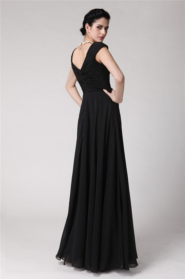 Elegant V-Neck Sleeveless Pleats Long Evening Dress Chiffon