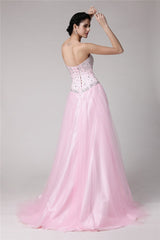 Gorgeous Sweetheart Beading Sleeveless Long Elastic Woven Satin Net Prom Dress