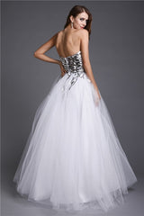 Gorgeous Sweetheart Sequin Sleeveless Long Net Prom Dress