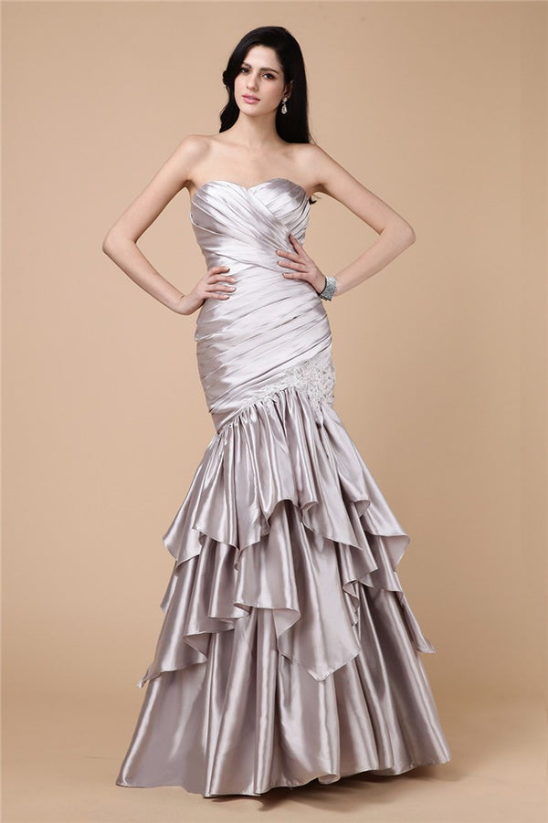 Chic Mermaid Strapless Sleeveless Pleats Long Elastic Woven Elegant Evening Dress