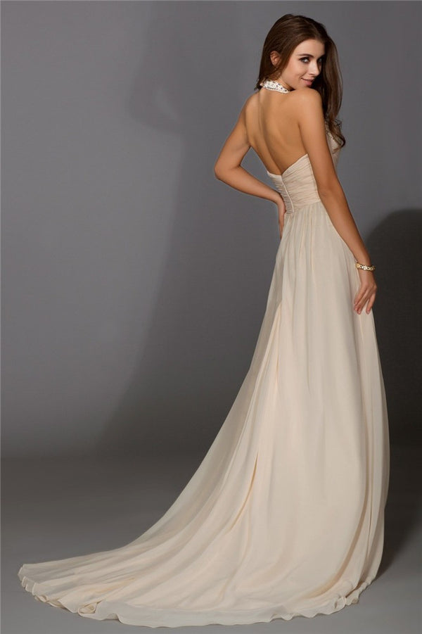 Elegant V-Neck Beading Sleeveless Long Evening Dress Chiffon