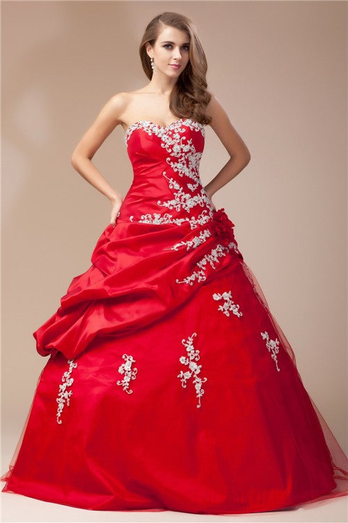Ball Gown Sweetheart Beading Sleeveless Lace Long Taffeta Net Prom Dress
