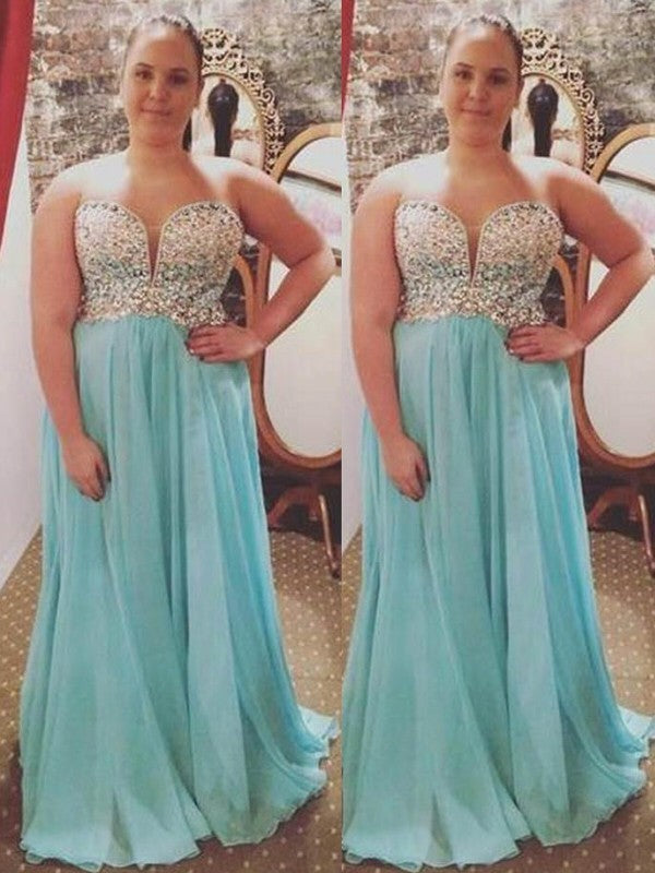 Gorgeous Sweetheart Beading Sleeveless  Chiffon Plus Size Prom Dress