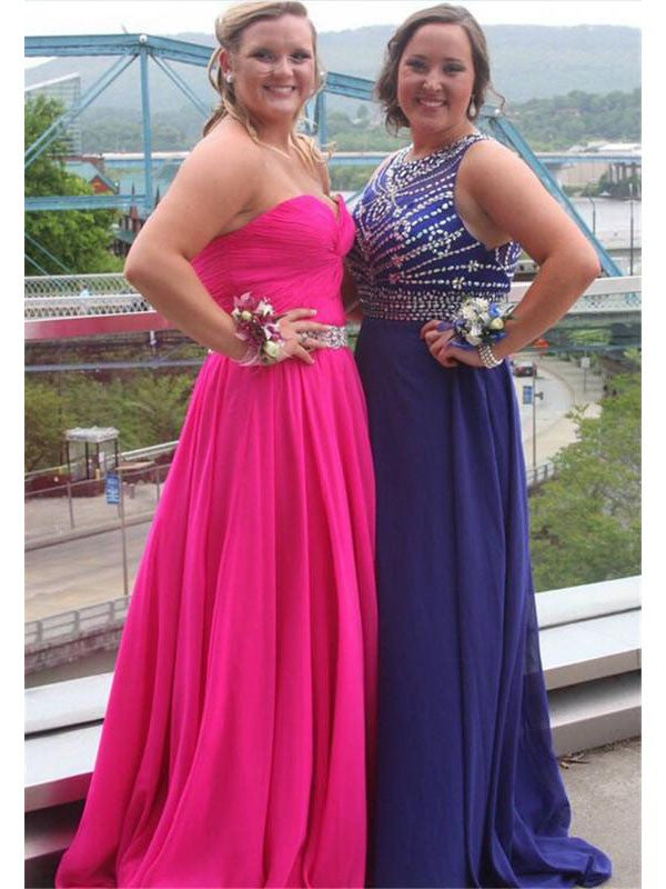 Gorgeous Sheer Neck Beading Sleeveless  Chiffon Plus Size Prom Dress