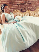 Gorgeous Straps Sleeveless Crystal  Satin Plus Size Prom Dress