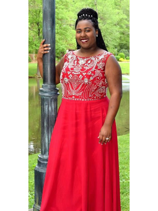 Gorgeous Scoop Beading Sleeveless Long Chiffon Plus Size Prom Dress