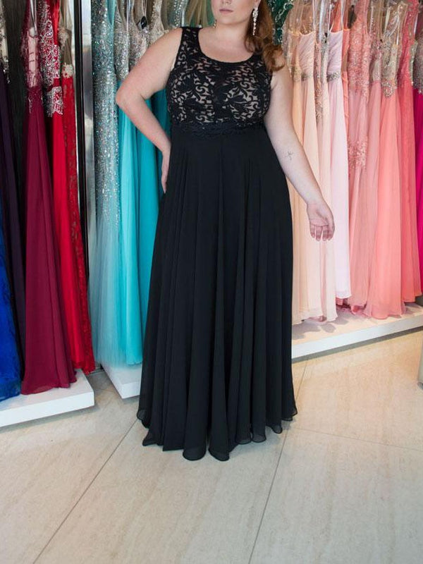 Gorgeous Straps Sleeveless Lace Long Chiffon Plus Size Prom Dress