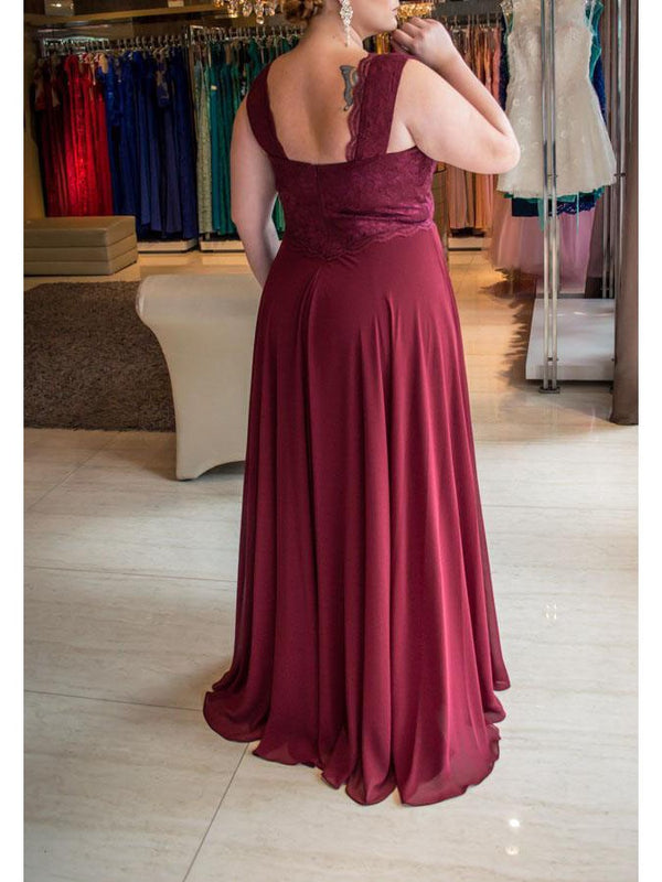 Gorgeous V-neck Sleeveless Lace  Chiffon Plus Size Prom Dress