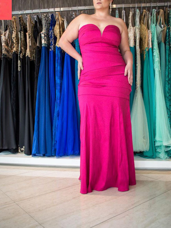 Chic Mermaid Sweetheart Sleeveless Ruched Long Elastic Woven Satin Plus Size Prom Dress