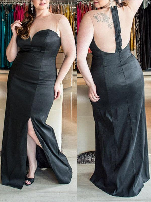 SheathSweetheart Sleeveless Ruched Long Elastic Woven Satin Plus Size Prom Dress